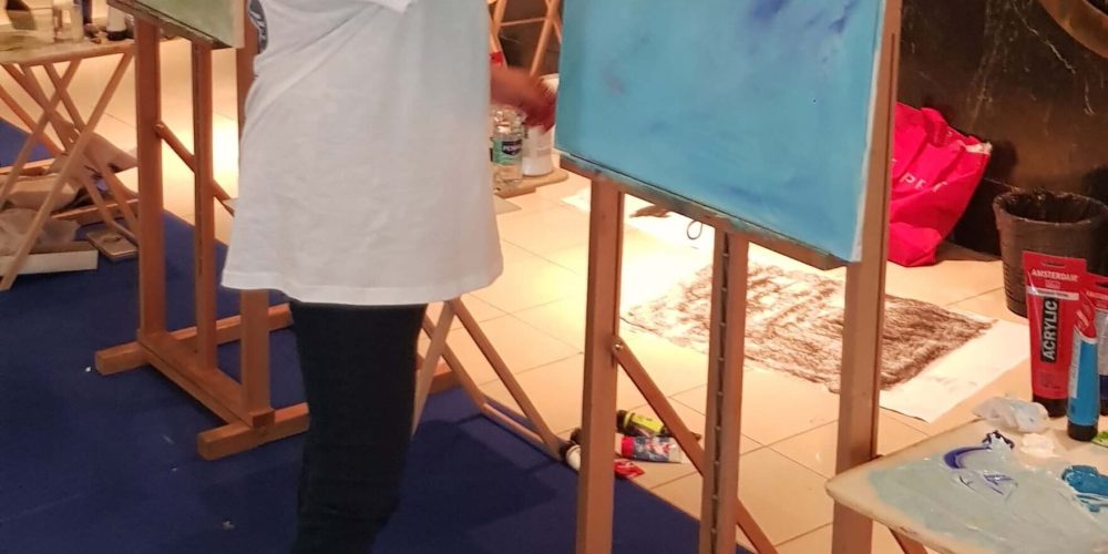 Pintura ao vivo, no XVII Congresso Internacional Veterinária Montenegro, no Europarque (2021)